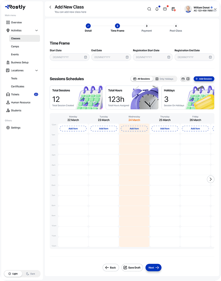 Rostly dashboard mockup visualization