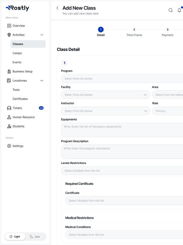 Rostly back-office portal mock