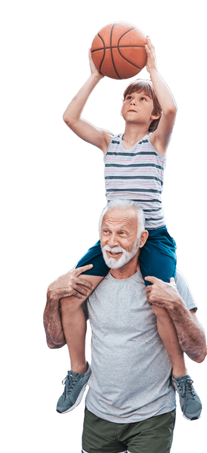 Father carrying child on shoulders